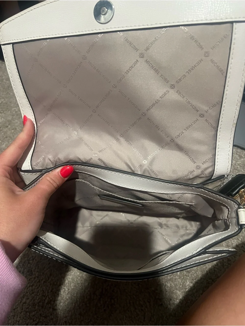 Michael Kors Cream Crossbody Bag with Black & White Woven Strap